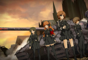 girls, asian, panzer, anime, tank, uniform