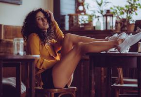 luca miklosi, sexy girl, adult model, chica, legs, smile, sexy legs, brunette, curly