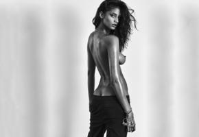 tsanna latouche, topless, black and white, model, oiled, back, low quality