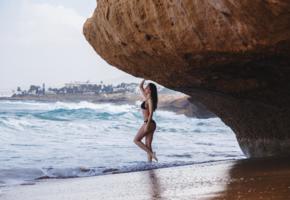 sexy, beautiful, babe, nude, beach, sea, bikini, black bikini