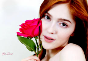 jia lissa, model, redhead, long hair, sensual lips, beautiful, sweet, rose, face, portrait
