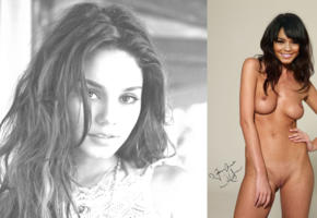 vanessa hudgens, brunette, natural boobs, pussy, shaved, smile, posing, compilation, collage, autograph, fake