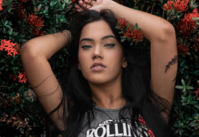 ana ligia, brunette, tattoo, nose piercing, tanned, face