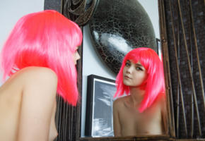 cali, sandra, chanel fenn, model, hot, sexy, tits, young, hi-q, pink hair, mirror, boobs, reflection