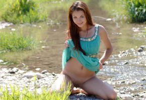janne, creek, nature, cutie, redhead, smile, shaved pussy, pussy, labia