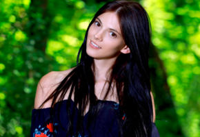 aleksandrina, model, dark hair, long hair, russian, smile, sweet, face, portrait