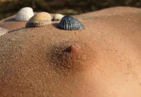closeup, hi-q, boobs, tits, sand, nipples, shell, beach, peitos