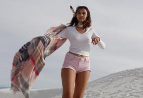 alejandra cobos, white sands, nipples, dune, sand, smile, jeans shorts, sweater