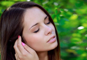 arina f, brunette, forest, face, closed eyes