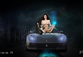 alisia i, alisia, fantasy, wallpaper, girl, teen, young, babe, cute, hot, brunette, model, nude, boobs, tits, nipples, vagina, pussy, shaved, smile, car, snake, dark, siting