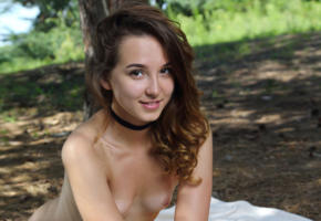 milana g, brunette, long hair, outdoor, small tits, nipples, smile