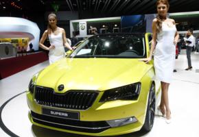 skoda, superb, car, girls, skoda superb, white dress