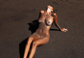 casey james, brunette, sand, sea, nude, beach, tanned, tits, nipples, boobs, tan lines, sandy, dirty