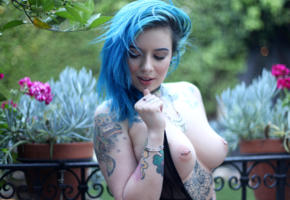 rebecca crow, katherine, suicide girls, tattoo, big  tits, blue hair, boobs, big tits, nipples, pierced nipples
