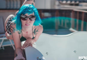 ana vohs, blue hair, non nude, tattoo, sunglasses, ass