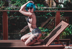ana vohs, blue hair, non nude, sunglasses, tattoo
