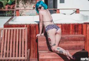 ana vohs, blue hair, non nude, legs, tattoo, ass