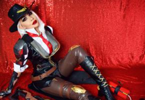 felicia vox, cosplay, busty, latex, fetish babe, hi-q, widescreen, knee boots