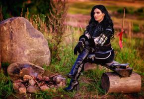 brunette, cosplay, outdoor, thight clothes, erotic, yennefer of vengerberg, babes in boots, overknee boots