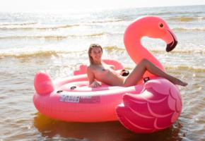 dominika jule, stella, blonde, beach, flamingo, naked, water, boobs, tits, nipples, smile, ultra hi-q