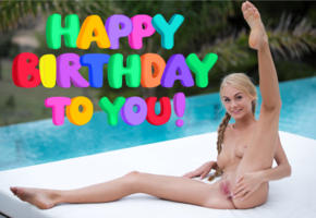 nancy ace, nancy a, jane f, erica, blonde, outdoors, pool, naked, boobs, tits, nipples, shaved pussy, labia, landing strip, ass, anus, spread legs, leg up, smile, happy birthday, hi-q