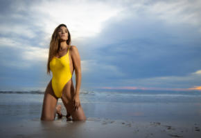 tere, sexy, girl, beach, sand, swimsuit, yellow swimsuit