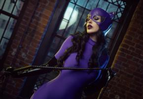 lera himera, curve, whip, cosplay, catwoman, closed eyes