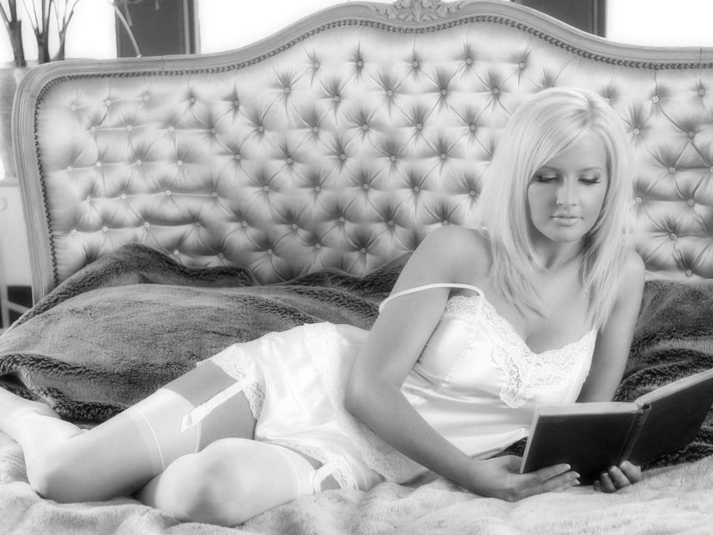 blonde, lingerie, book