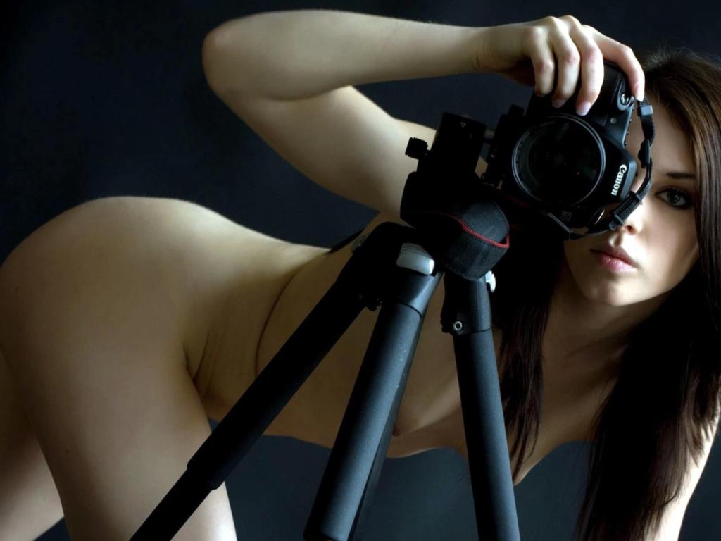 brunette, nude, photographer, camera