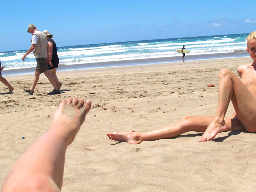 blonde, nude, slim, smile, public, beach, public, surfer