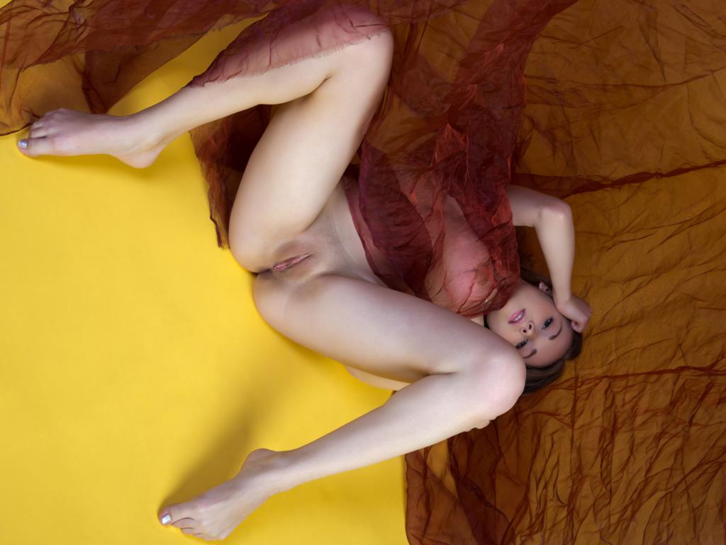 brunette, cutie, jeff milton, legs, legs open, nude, plump pussy, pussy, shaved, spreading legs