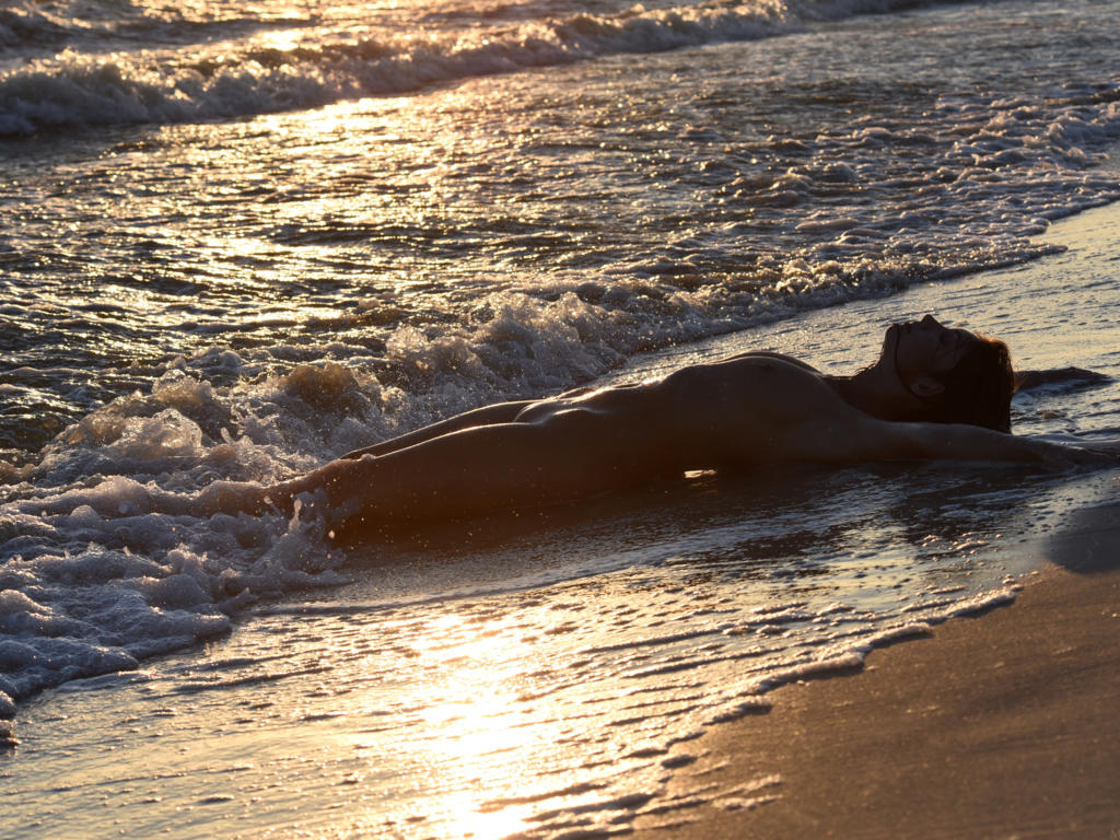 surf, body, sexy, sunset, beach, sea, wet, shaved pussy, tits, nude