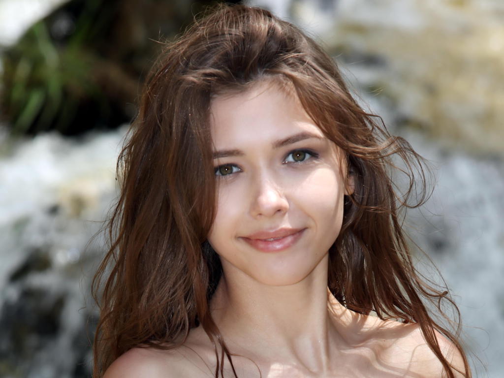 mila, mila azul, brunette, water fun, teen, young, waterfall, face, eyes, mia i, milla, milla d, milla y, milla azul