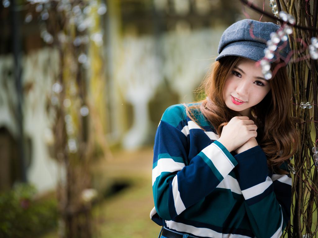 asian, sweet, cute, girl, cap, brunette, shy