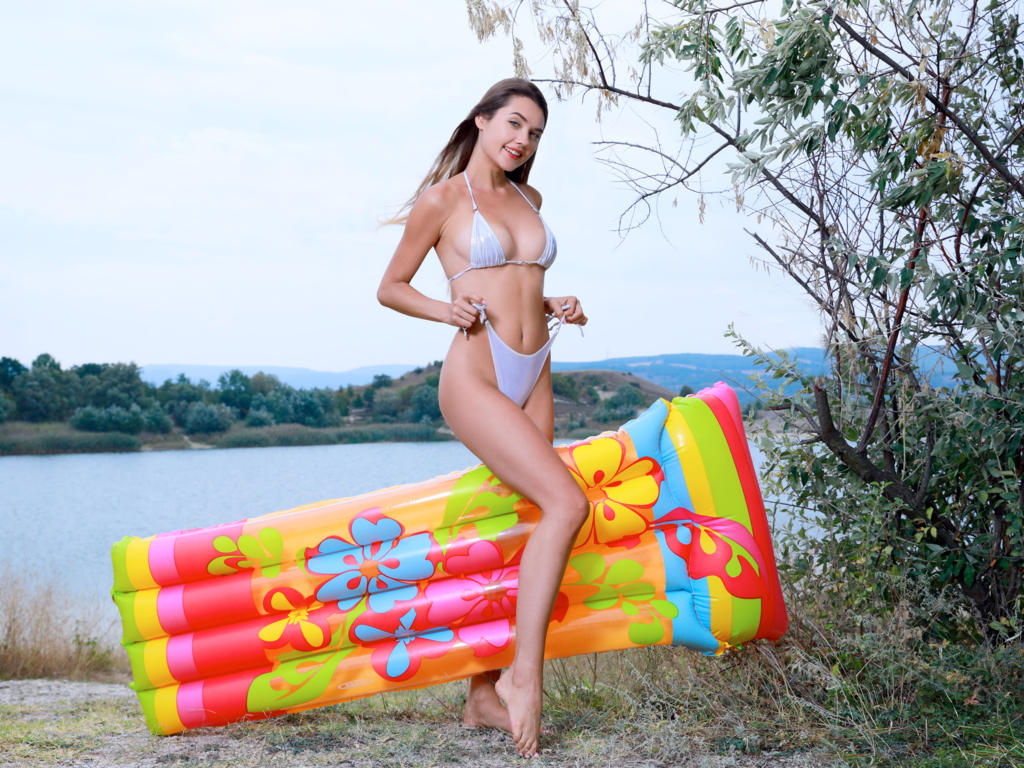 georgia, viva, susza k, brunette, outdoors, lake, air mattress, bikini, tanlines, boobs, smile, non nude, hi-q