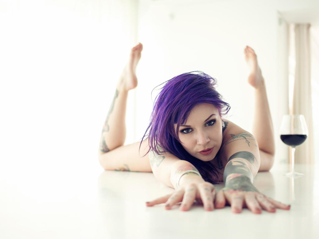 rebecca crow, katherine, suicide girls, tattoo, big  tits, purple hair