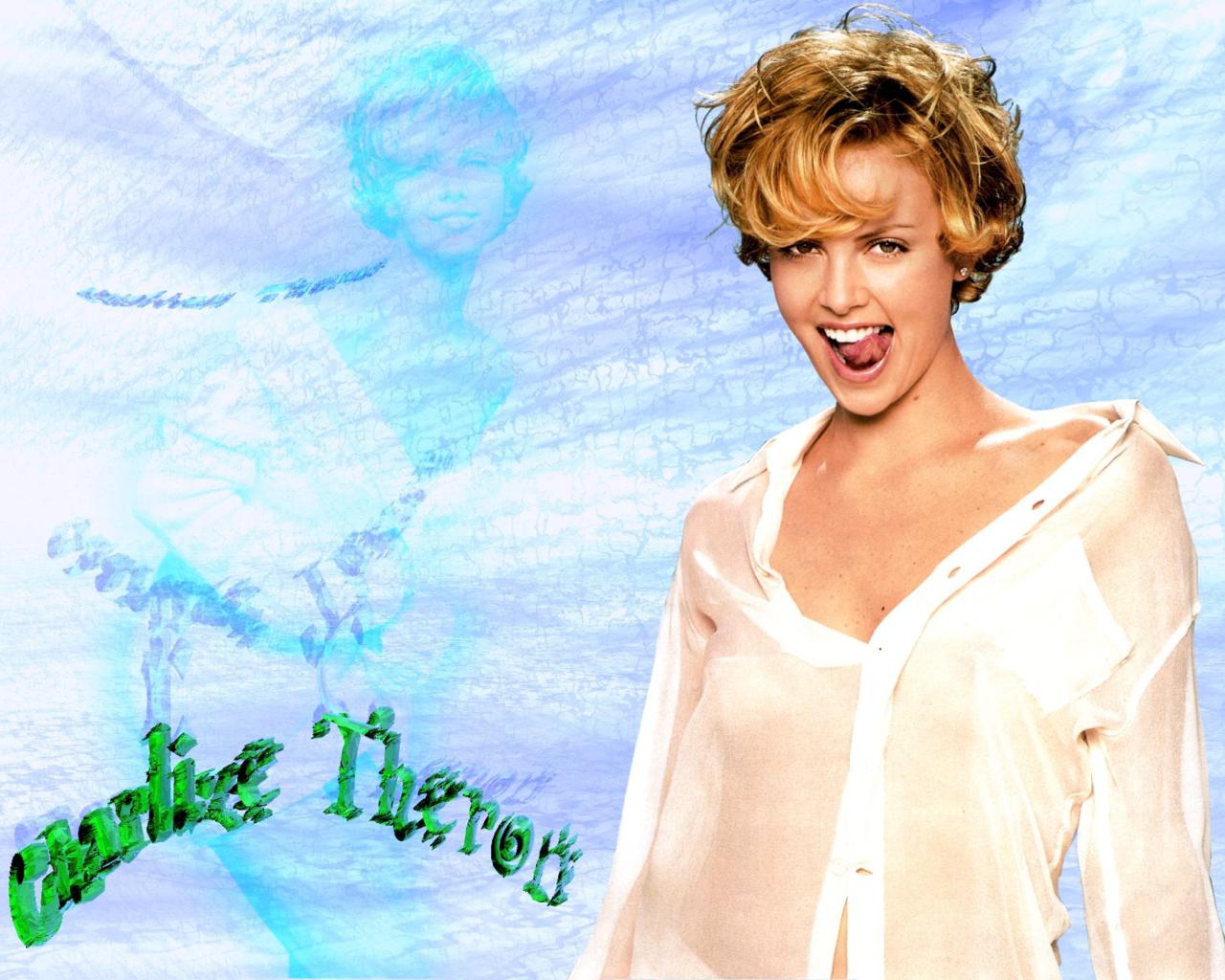 blonde, charlize theron, actress, smile, happy