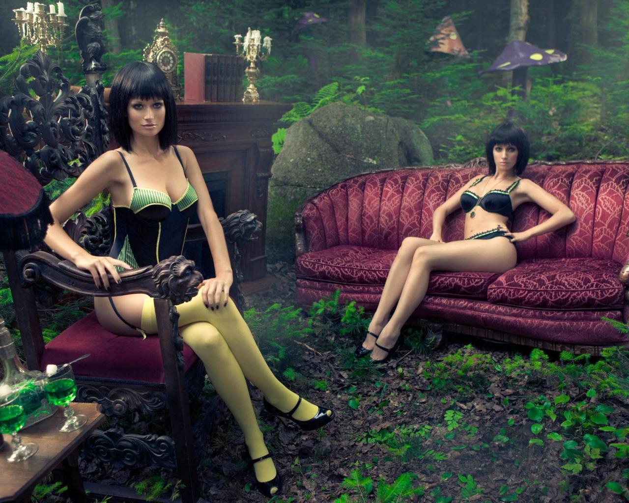 brunette, lingerie, hot brunette sisters