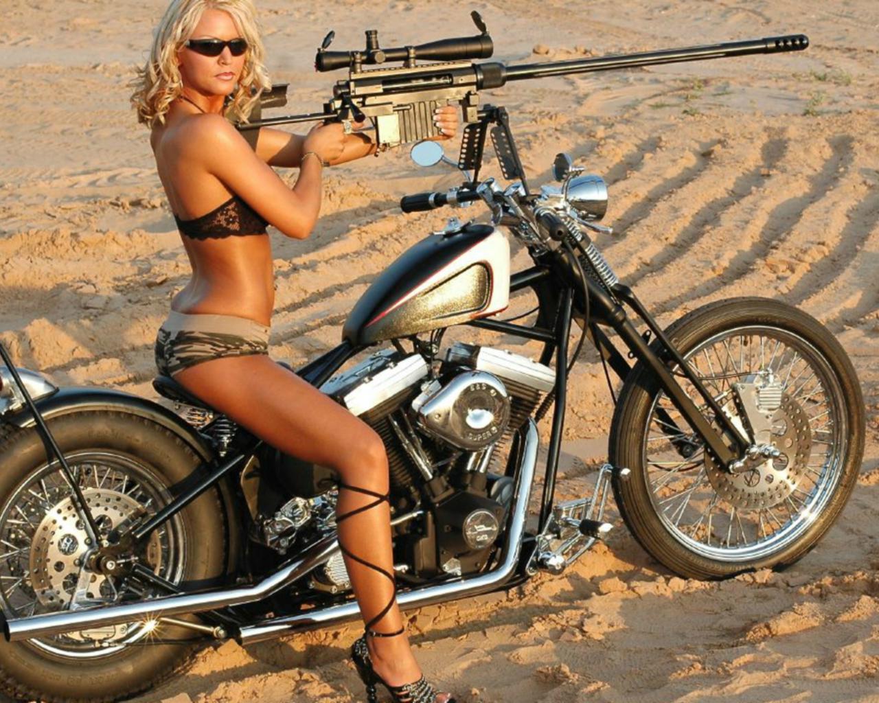 megan, bike, gun, shades, shorts, model, sand