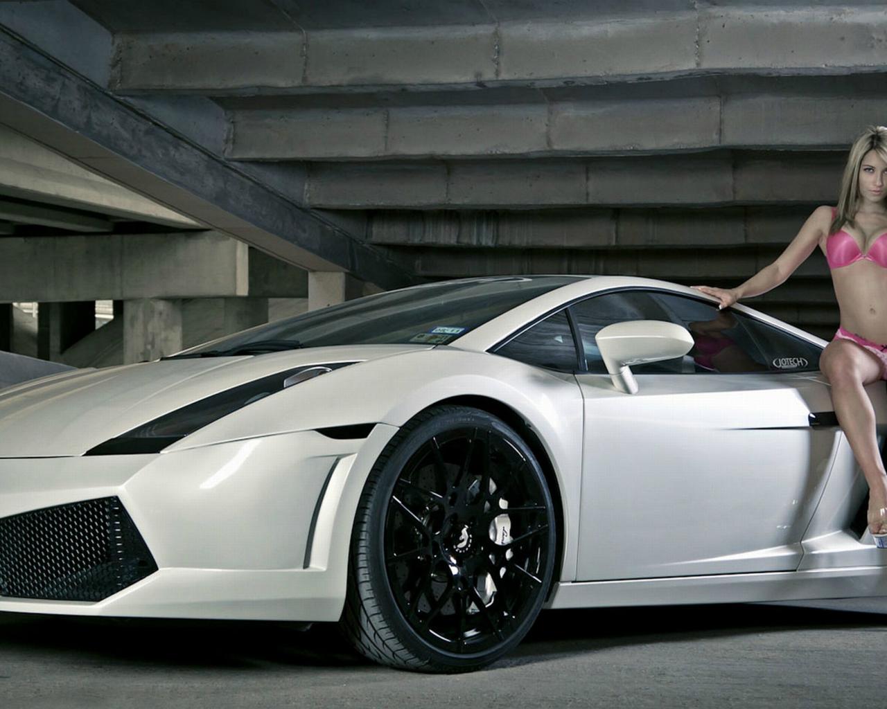 lamborghini, pink, blonde, model, lingerie, sports car