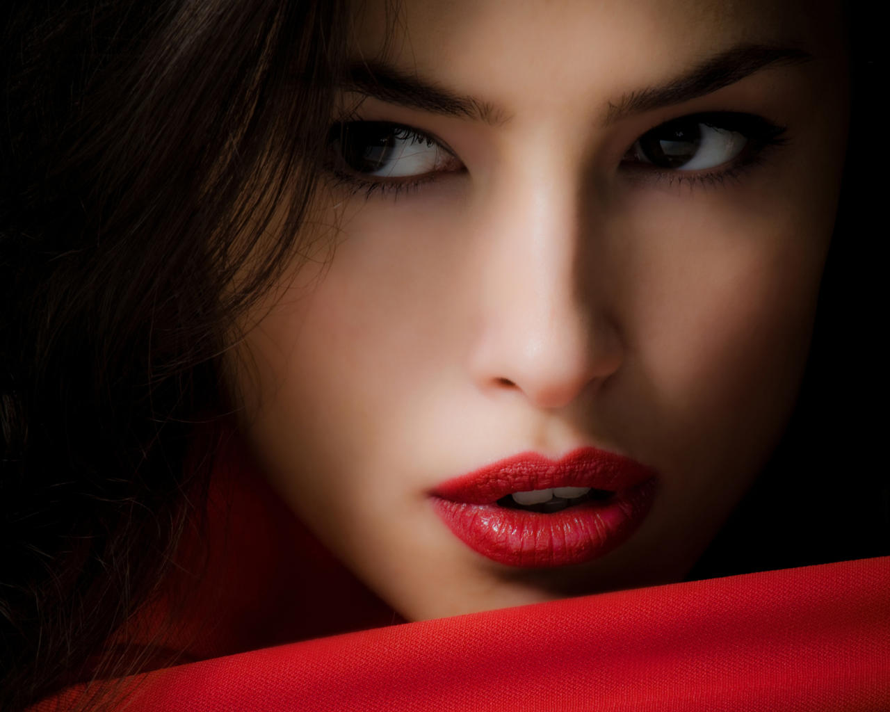 asian, girl, lips, face, red, hair