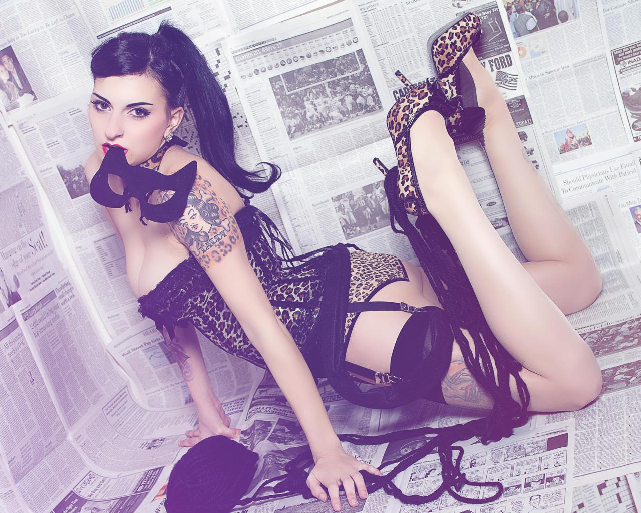 olivia dantes, young, brunette, alternative, tattoo, model, slim, sexy babe, long hair, posing, kneeling, sexy dressed, leopard, lingerie, stockings, legs, high heels, open toe, fancy, pin up, erotic art, hi-q, lingerie series, olivia, tattoos