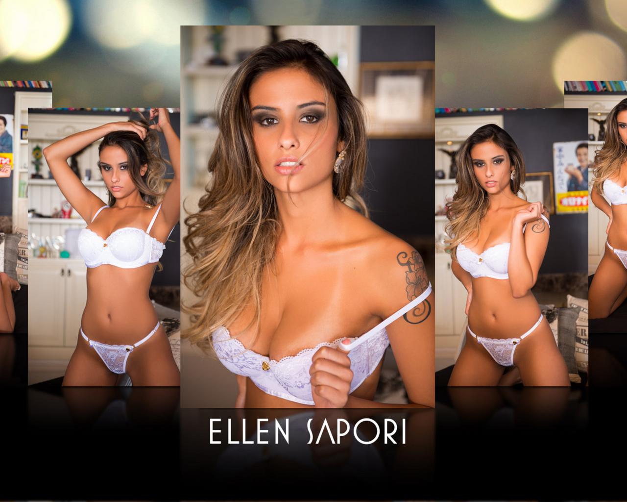 ellen sapori, model, brazilian, latina, long hair, lingerie, tattoo, widescreen cut, white lingerie, collage