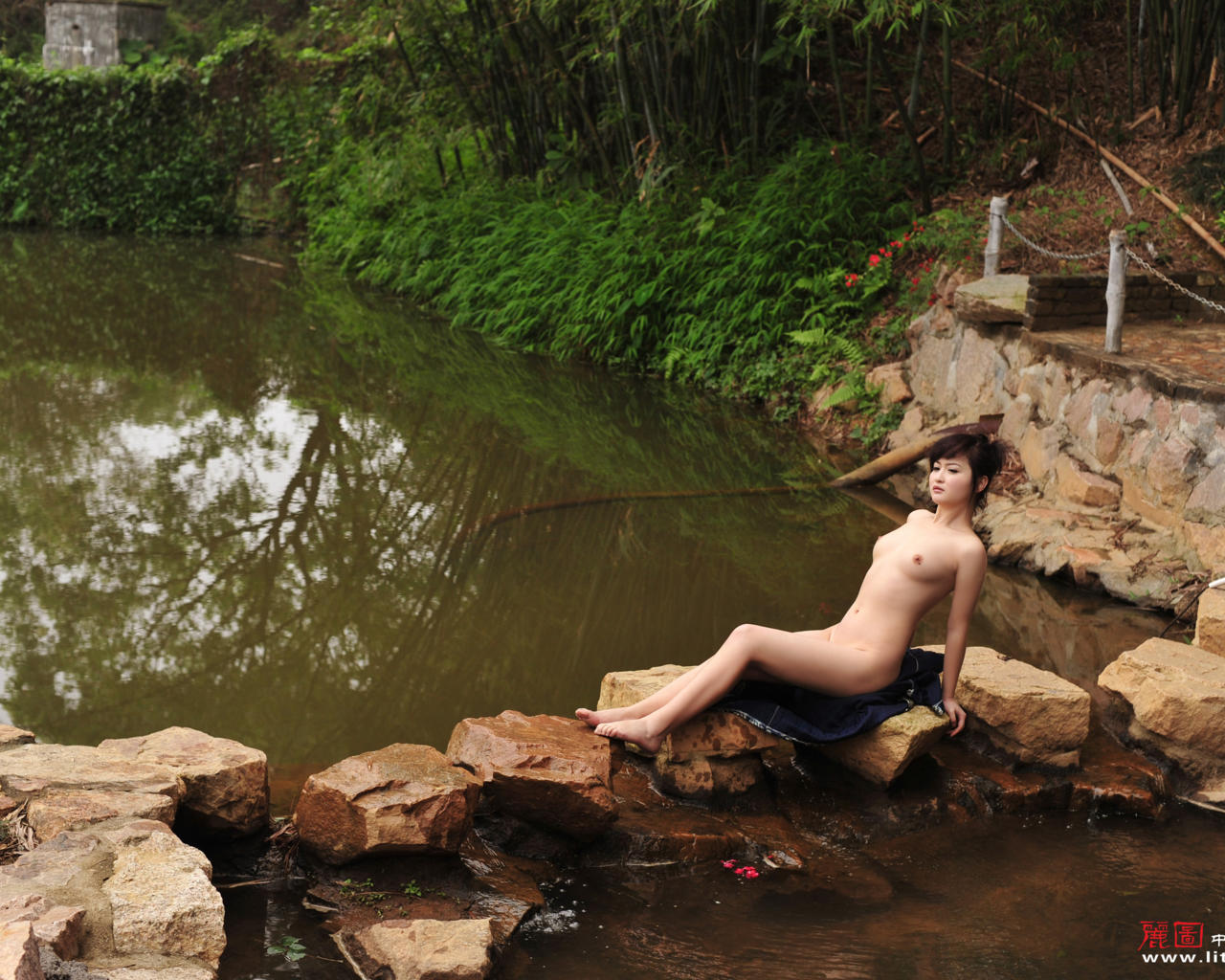 judy, asian, pond, tits, nude, legs