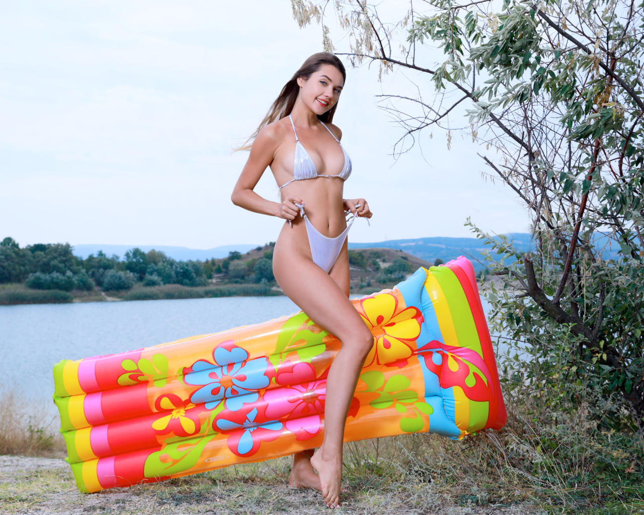 georgia, viva, susza k, brunette, outdoors, lake, air mattress, bikini, tanlines, boobs, smile, non nude, hi-q
