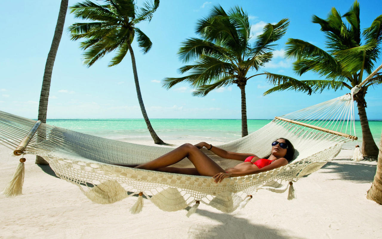brunette, bikini, glasses, sexy, palms, sea, beach, sand