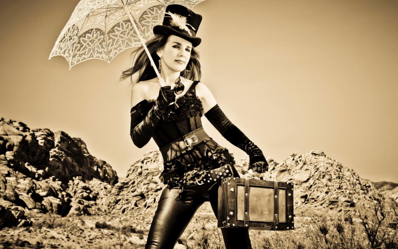 brunette, model, sexy babe, posing, sexy dressed, shiny, leggings, belt, corset, gloves, hat, umbrella, black and white, retro, pin up style, b&w, skinny, delicious, sexy, hi-q