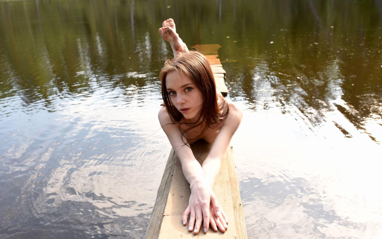 lapa, pala, taressa, model, teen, russian, naked, lake, nature