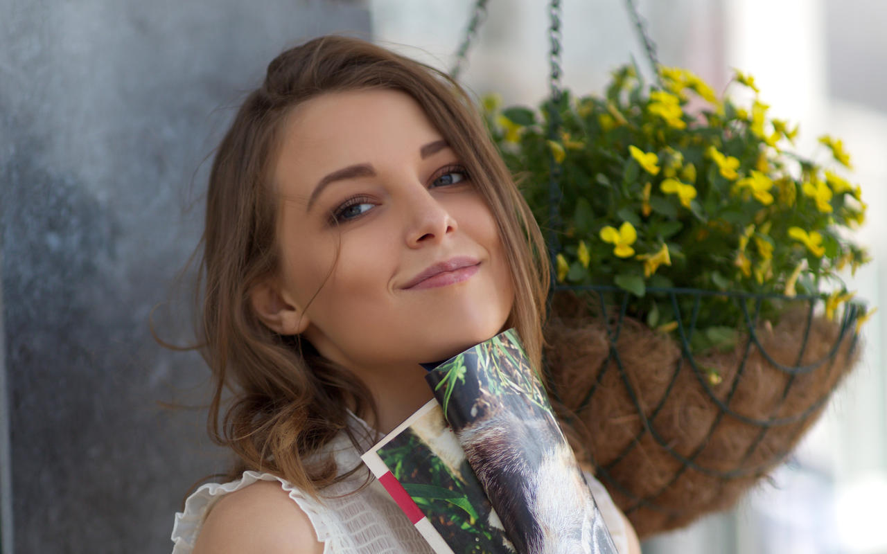 nikia a, nikia, brunette, sexy, model, smile, hi-q, sweet, beautiful, gorgeous, newspaper, blouse, face