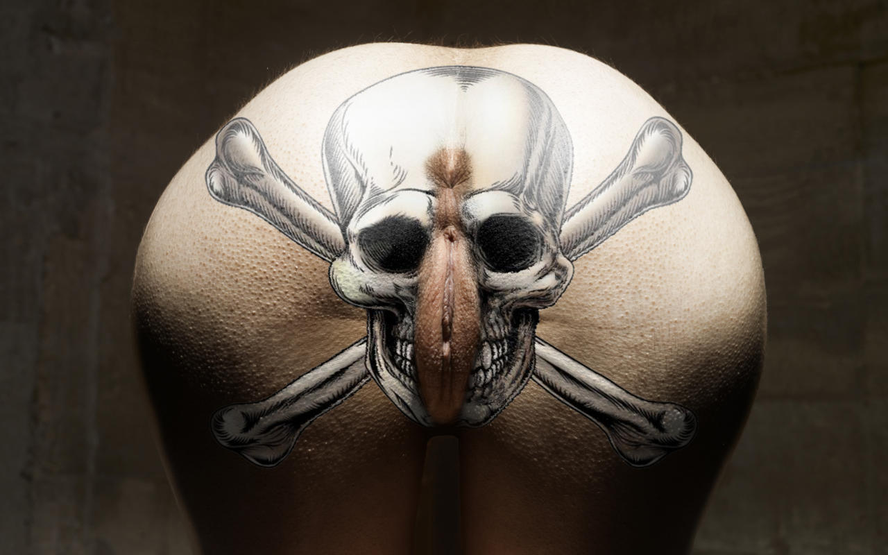 ass, pussy, nude, fantasy, bodyart, bones, labia, anus, skull